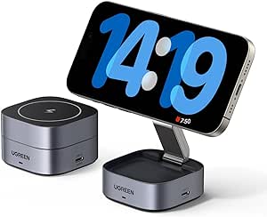 UGREEN 2-in-1 Magnetic Foldable Charging Station, Qi Fast Wireless Charger Compatible with iPhone 15 14 13 12, Airpods3 2 Pro (No AC Adapter)