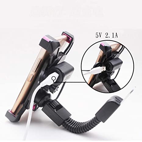 CQLEK® Universal Bike Mirror Mobile Stand with USB 3.0 Fast Charger | Rear View Mount Anti Shake Fall Prevention 360 Degree Rotation Scooter Motorcyle Activa Bicycle Upto 4.8 to 7.6 Inches Mobile