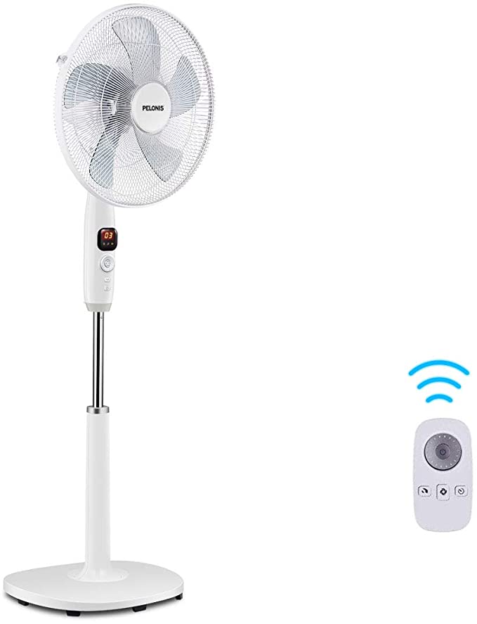 PELONIS PFS40D8AWW Silent Turbo Standing Adjustable Fan, Powerful Quiet Speed, 12 Hour On/Off Timer, 3 Modes, with Remote Control, 16 inch, 16-inch DC Motor Pedestal 2020 New Model