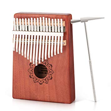 Kalimba 17 Keys Thumb Piano, Solid Finger Piano with Locking system, Instruction and Tune Hammer Solid Wood Mahogany Body