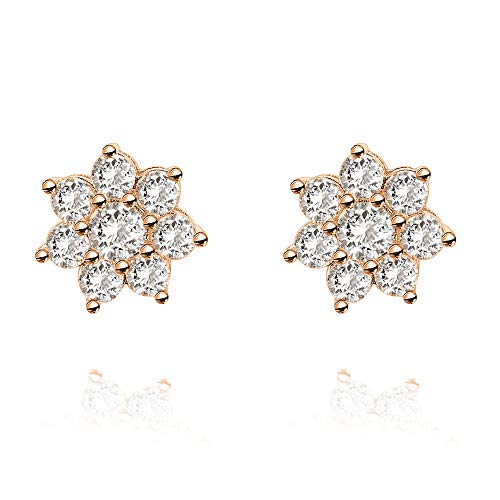 PAVOI 14K Gold Plated Sterling Silver Post Round Cluster CZ Simulated Diamond Stud Earrings