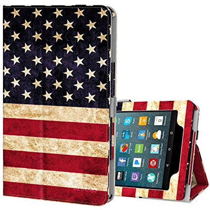 Ztotop Folio Case for Amazon Fire HD 8 Tablet (2017 and 2016 Release, 7th / 6th Generation) - Smart Cover Slim Folding Stand Case with Auto Wake / Sleep for Fire HD 8 Tablet, US Flag