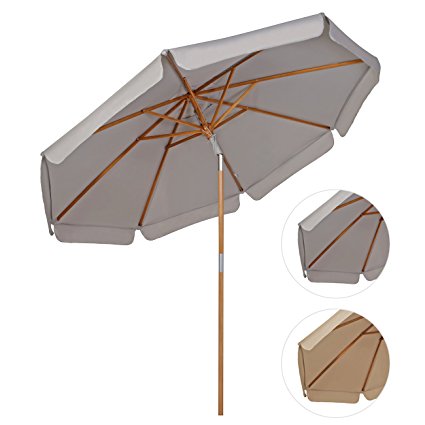 Sekey 2.7m/9ft Outdoor Wooden Umbrella Gray ,Patio Umbrella Market Umbrella with tilt and crank,100% polyster