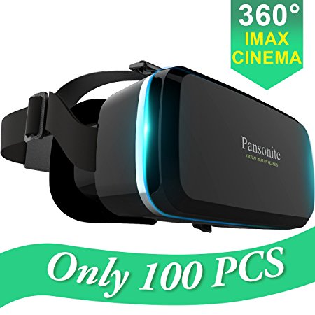 Pansonite Premium 3D VR Glasses with Adjustable Lenses & Head Strap, More Lightweight and Comfortable Virtual Reality headset for 3D Movies and Games, Fit for iPhone and Android Smartphone (black)