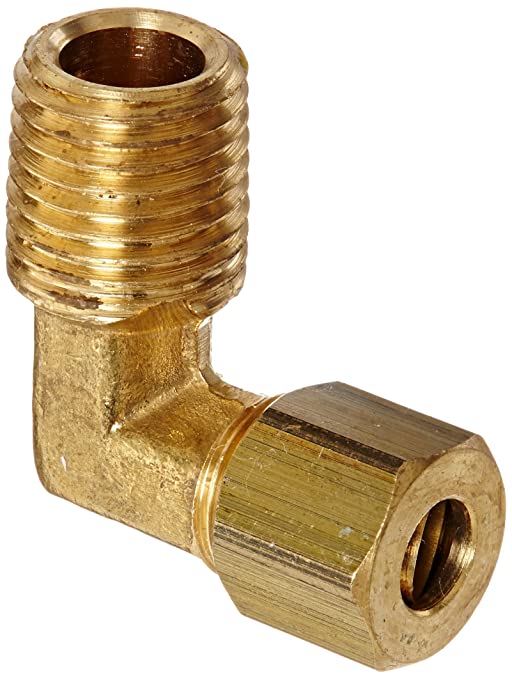 Anderson Metals 50069 Brass Compression Tube Fitting, 90 Degree Elbow, 1/4" Tube OD x 1/4" NPT Male Pipe