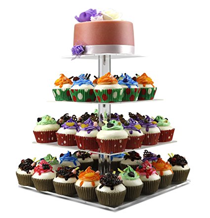 DYCacrlic Acrylic 4-Tier Square Stacked Party Cupcake Stand, Dessert Holders Cupcake Tree - Tiered Cake Stand / Cupcake Tower (Square)