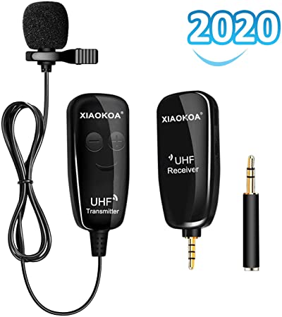 Wireless Lavalier Lapel Microphone,Professional UHF Omnidirectional Recording Mic with Clip-on Lapel Mic Compatible with Iphone,Ipad,Android Smartphone,DSLR,for Video Recording,Youtube,Interview,Live