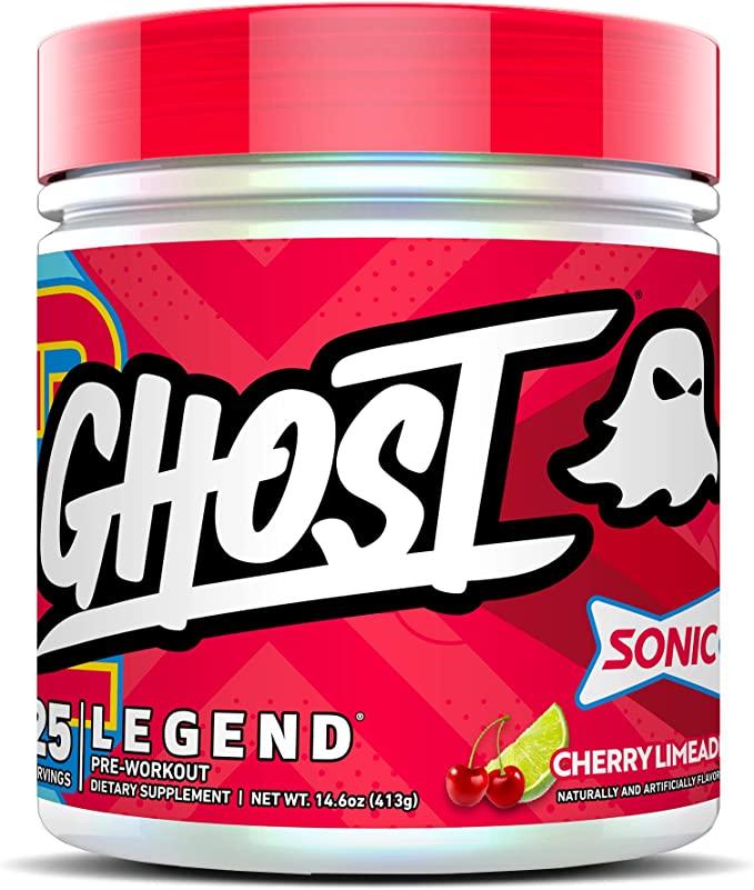 GHOST Legend Pre-Workout Energy Powder, Sonic Cherry Limeade - 25 Servings - Caffeine, L-Citrulline, & Beta Alanine Blend for Energy Focus & Pumps - Free of Soy, Sugar & Gluten, Vegan