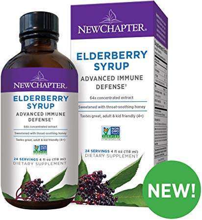 Elderberry Syrup, New Chapter Elderberry Syrup, 24 Servings, Immune Defense for Kids (4 ) & Adults, 64x Concentrated Black Elderberry   Grade A Honey, No Corn Syrup, Non-GMO, Gluten Free