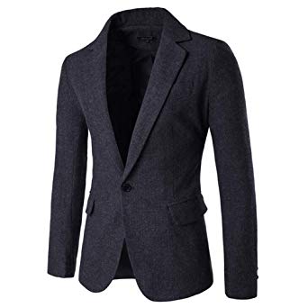 Men's Blazer Jacket Herringbone Sport Coat Smart Formal Dinner Cotton Suits Slim Fit One Button Notch Lapel Coat Dark Gray