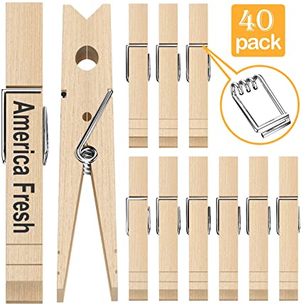 Sooneat Clothes Pins Wooden Clothespins 40 PCS - Wood Photo Clips for Pictures Clothes Pin Decorative Clothespins Laundry Baby Clothing Pins, Ideal for Crafts, Chip Clips, Home Office Decoration