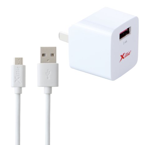 XILLIE [UL Certified] 5V 2.4A AC USB Wall Charger, USB Travel Charger, With a Free Micro USB Cable for Android Smart Phones, iPhone, iPad (5V-2A) etc, Fast Charging, White Color