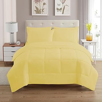 Sweet Home Collection 5 Piece Comforter Set Bag Solid Color All Season Soft Down Alternative Blanket & Luxurious Microfiber Bed Sheets, Yellow, Twin