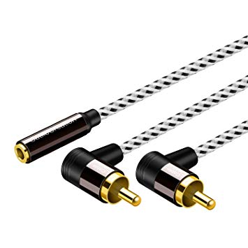 3.5mm Female to 2RCA,CableCreation Angle Rca to 3.5mm Stereo Audio Cable Gold Plated for Smartphones, MP3, Tablets, Speakers,Home Theater,HDTV,Black and White/0.75FT