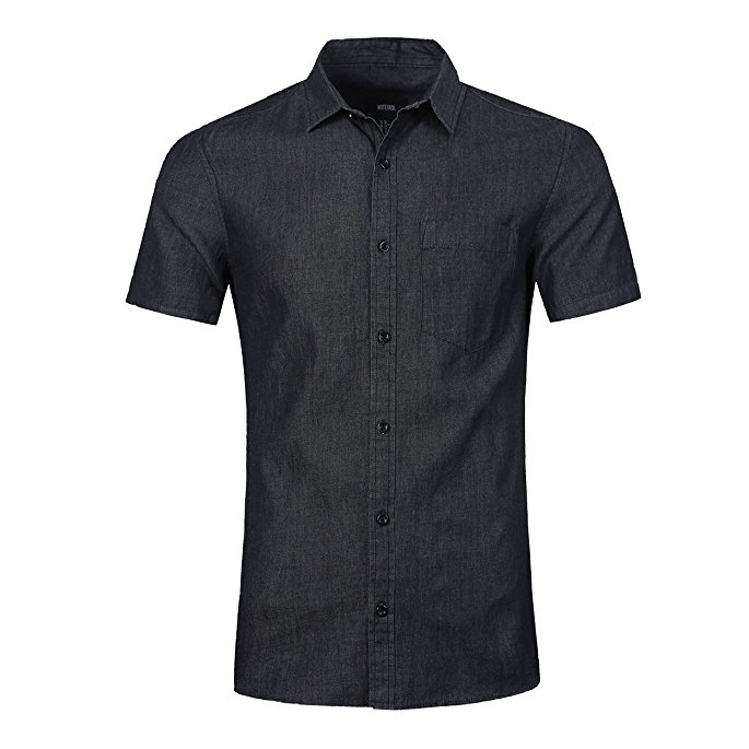 NUTEXROL Men's Cotton Short-Sleeve Denim Work Shirt