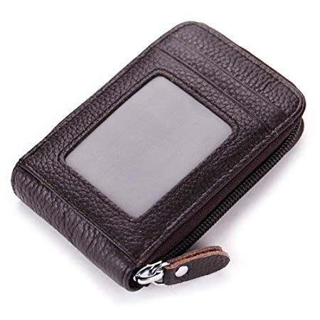 imeetu Credit Card Holders, Genuine Leather Case Organizer with Zip-Around Security Wallet (Coffee)