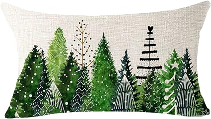 Andreannie Best Christmas Day Gift Pine Tree Lumbar Cotton Linen Throw Pillow Case Cushion Cover Home Office Decorative Waist 12 X 20 in…