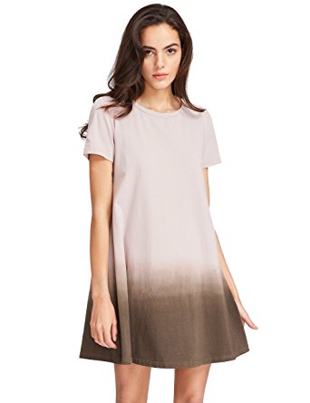 ROMWE Women's Tunic Swing T-Shirt Dress Short Sleeve Tie Dye Ombre Dress