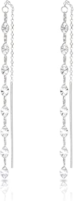 925 Sterling Silver Leaves Long Dangle Drop Earrings Chain for Women Elegant Threader Earrings. Hypoallergenic Statement Earrings.