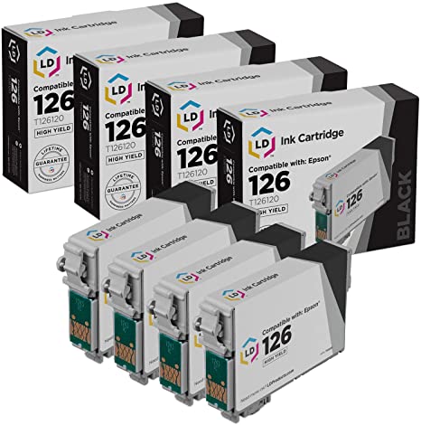 LD Remanufactured Ink Cartridge Replacement for Epson 126 T126120 (Black, 4-Pack)