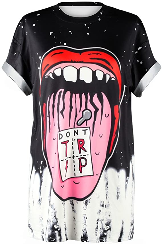 Plustrong Womens Summer Casual Punk T Shirt Alien Printed Couple Shirts Tops