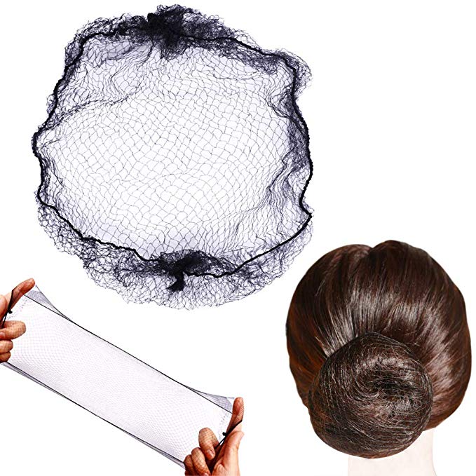 50pcs Hairnets Hair Net For Bun Invisible Elastic Edge Mesh 20inch 50cm (Bulk Packing,Black)