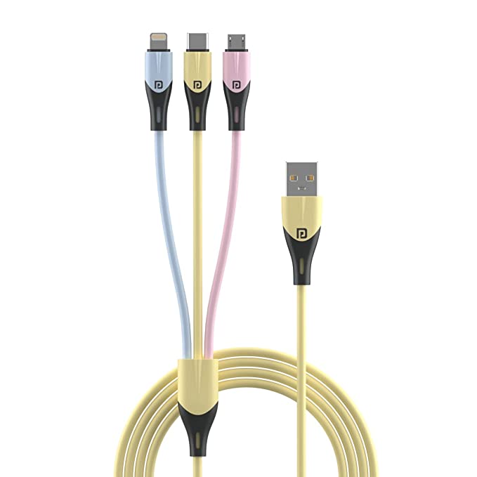 Portronics Konnect 3 Way 3-in-1 Multi Functional Cable (Micro USB 8Pin Type C) 3Amp I 1.2m Length