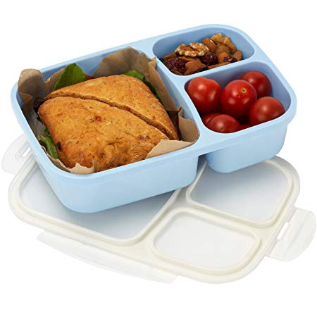 Leakproof, 3 Compartment, Bento Lunch Box, Airtight Food Storage Container - Blue