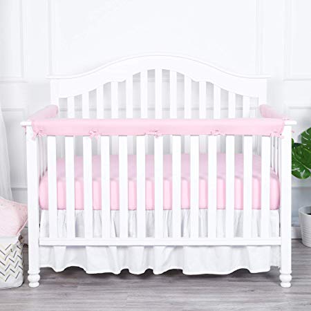 TILLYOU 3-Piece Padded Baby Crib Rail Cover Protector Set from Chewing, Safe Teething Guard Wrap for Standard Cribs, 100% Silky Soft Microfiber Polyester, Fits Side and Front Rails, Pink