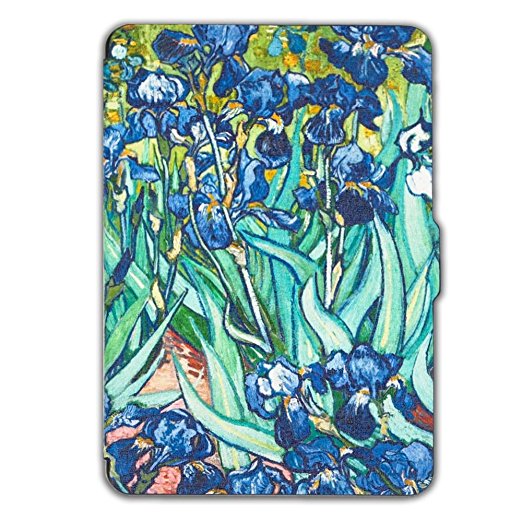 Kandouren Case Cover for Kindle Paperwhite - Iris Art Skin,Light Slim Leather Cover with Autowake(Fit 6 inch 6th generation Amazon Kindle Paperwhite 2013 2015 2016),flower book