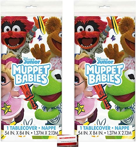 (2 Pack) Muppet Babies Kermet Fozzie Animal Ms Piggy Plastic Table Cover 54 x 84 Inches (Plus Party Planning Checklist by Mikes Super Store)