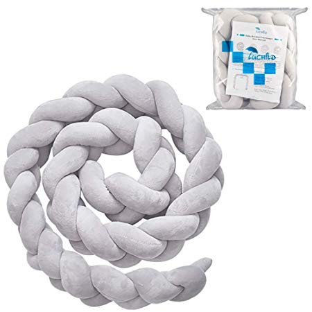 Luchild Baby Braided Crib Bumper Soft Snake Pillow Protective & Decorative Long Baby Nursery Bedding Cushion Knot Plush Pillow for Toddler/Newborn (Grey)