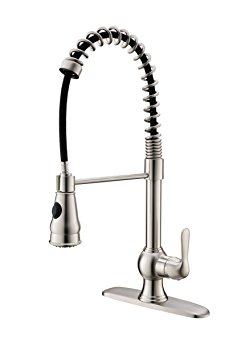 WEWE Industrial Single Handle Pull Down Spring Kitchen Faucet with Deck Plate, Brush Nickel