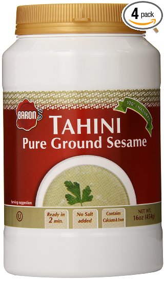 Baron's Kosher 100% Pure Ground Sesame Tahini 16-ounce Jars (Pack of 4)