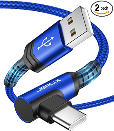 USB C Cable [2-Pack 6.6ft], JSAUX 3.1A Type C Charger Fast Charging Cable Right Angle Braided C Port Charging Cable Type C Charger Cord Compatible with Samsung Galaxy S10 S9 S8, Note 10 9,A51,LG-Blue