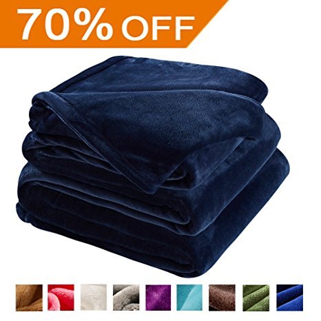 Fleece Bed Blanket Super Soft Warm Fuzzy Velvet Plush Throw Lightweight Cozy Couch Blankets Queen(90-Inch-by-90-Inch)Royal Blue
