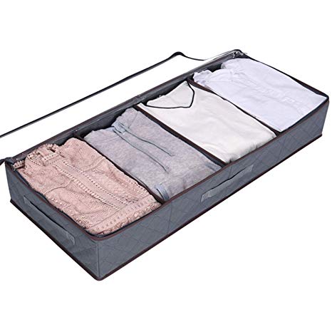 Lifewit Under Bed Clothes Organizer Large Adjustable Dividers Storage Bag with Durable Fabric, Reinforced Handle, 4 Clear Window for Clothing, Shoes, Blankets, Sweaters, Toys, Grey, 1 Pack