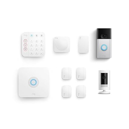 Ring Video Doorbell with Ring Stick Up Cam (White) and Ring Alarm 8-piece (White)