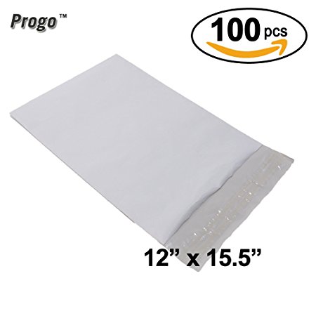 Progo 100 ct 12x15.5 Self-seal Poly Mailers. Tear-proof, Water-resistant and Postage-saving Lightweight Plastic Shipping Envelopes / Bags.