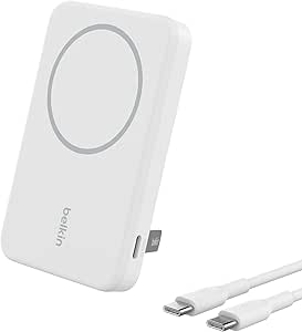 Belkin BoostCharge Pro Wireless Power Bank 5K w/ Qi2, MagSafe Compatible   Built-in Pop-up Kickstand - Compatible w/iPhone 15, 15 Plus, 15 Pro, 15 Pro Max, iPhone 14, and More - White