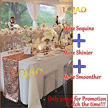 LQIAO Sequin Table Runner 12 by 72-inch, Rose Gold Wedding Party Dinner Reception, Event Bridal Wedding Runner, Birthday Party Runner, Dinner Party Runner, Shower Ready to Ship!