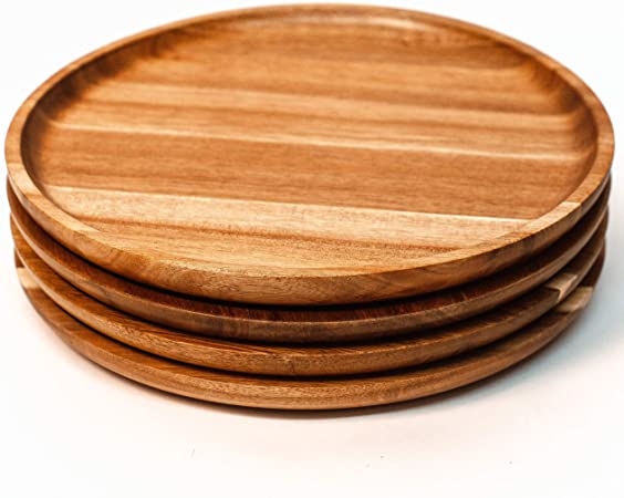 GN Wooden Acacia Dinner Plates 11 Inch Round Easy Clean Dinnerware / Charger Set