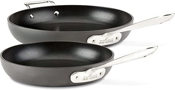 All-Clad E1002S63 HA1 Hard Anodized Nonstick Fry Pan Cookware Set, 10 Inch and 12 Inch Fry Pan, 2 Piece, Grey