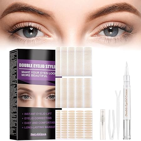 Eyelid Tape 480 count, Self-Adhesive for Hooded Eyes, Instant Eye Tape for Eyelid Lift, Big Eye Tools with Y-bar and clip, Invisible Eyelid Lift Strips
