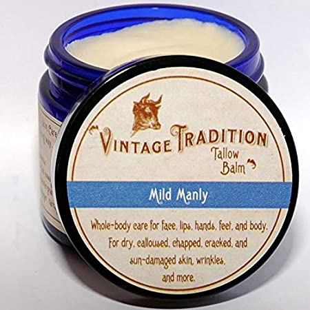 Vintage Tradition Mild Manly Tallow Balm, 100% Grass-Fed, 2 Fl Oz"The Whole Food of Skin Care"