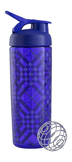 BlenderBottle SportMixer Signature Sleek Shaker Bottle, Tartan Plaid Purple, 28-Ounce