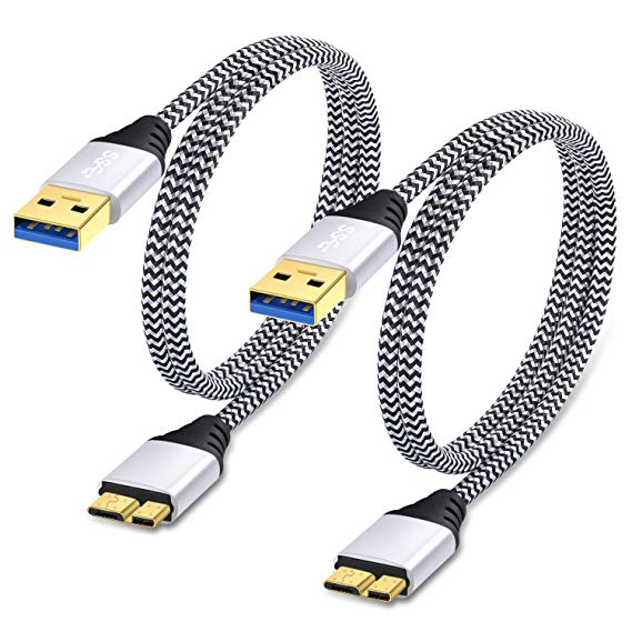 Besgoods 2-Pack 1M/3Feet Short Braided USB 3.0 Cable – A Male to Micro B Cable Cord Compatible Hard Drive, Samsung Galaxy S5, Note 3 and More - White