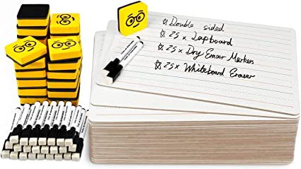 Double Sided Dry Erase Lap Boards - Lined/Plain, Ohuhu 25-Pack 9 x 12 Inch Small Classroom Whiteboards Set, Including 25 x Lap Boards, 25 x Black Markers, 25 x White Board Erasers, Mini White Boards for Students, Kids, Classroom Teaching Supplies Tools