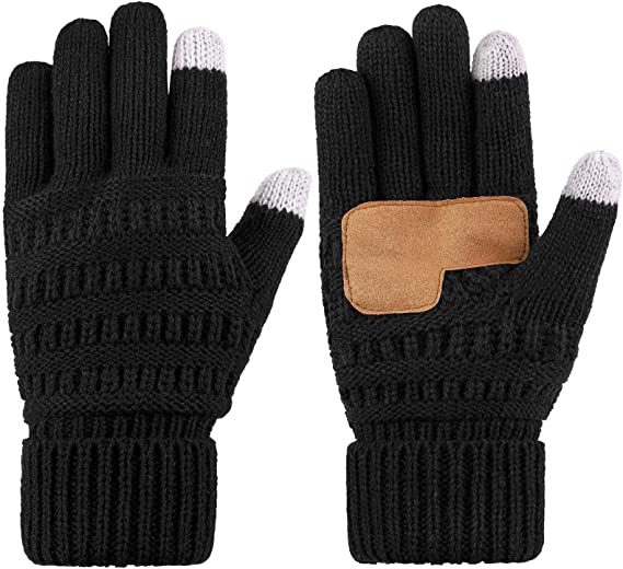 Cooraby Winter Touch Screen Gloves Thick Cable Knit Gloves with Warm Thermal Lining Cuff Soft Gloves for Men Women