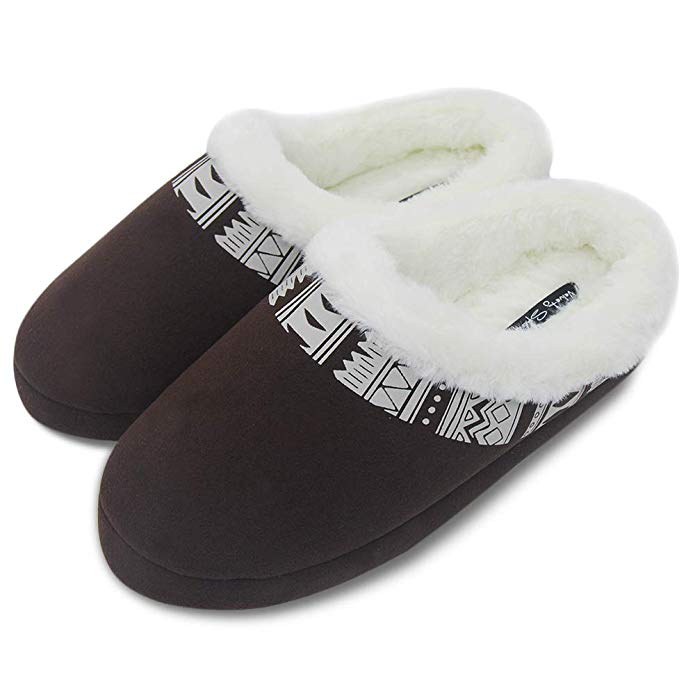Velvety Space Women's Comfort Slippers, Knitted Cotton Slippers Anti-Slip Indoor Slippers Dark Brown